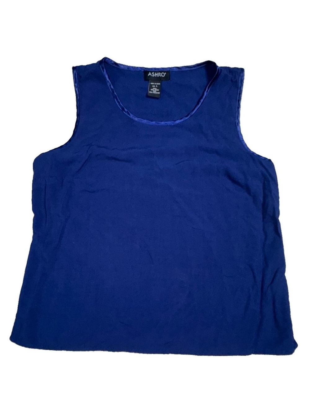 ASHRO Womens Large Royal Blue Sleeveless Blouse 100% Rayon Tank Top Flowy